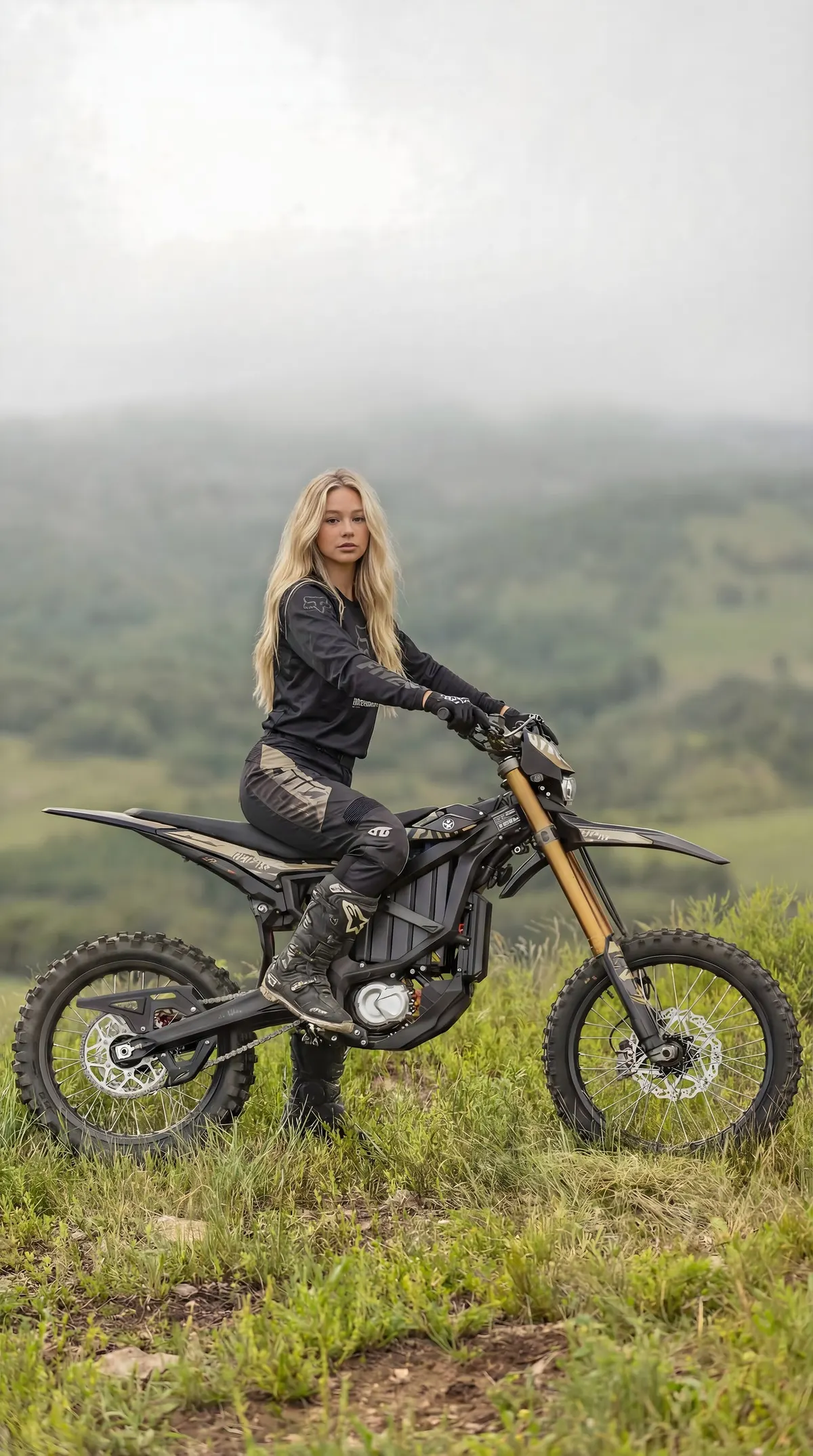 Surron E-Dirtbike auf einer Bergwiese